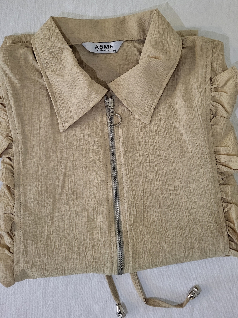 Modest Beige Ruffle-Trim Zip-Front Maxi Dress - Picture 5 of 5